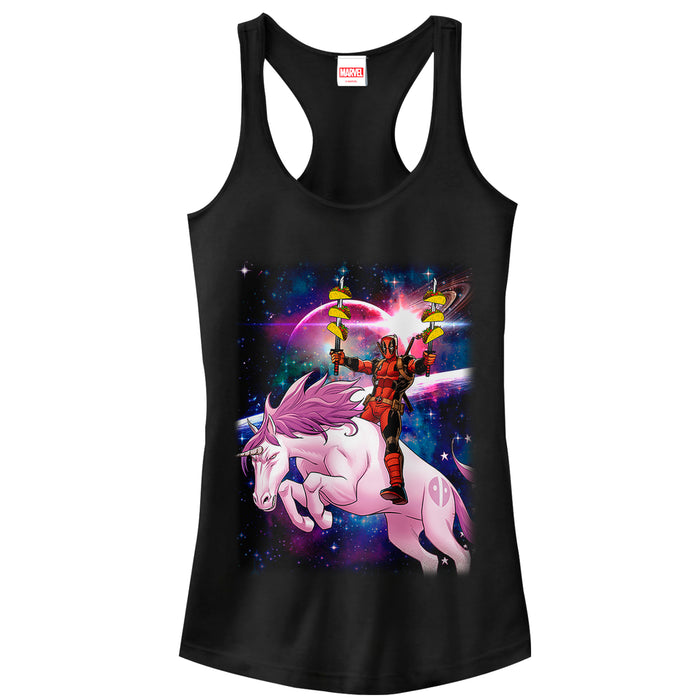 fifth sun Junior's Marvel Taco Deadpool on Space Unicorn Racerback Tank Top