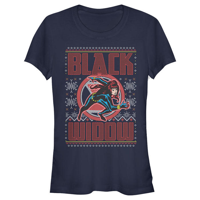 fifth sun Junior's Marvel Ugly Christmas Black Widow Snow T-Shirt