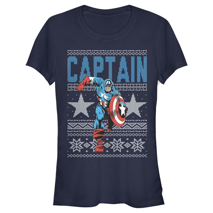 fifth sun Junior's Marvel Ugly Christmas Captain America Star T-Shirt