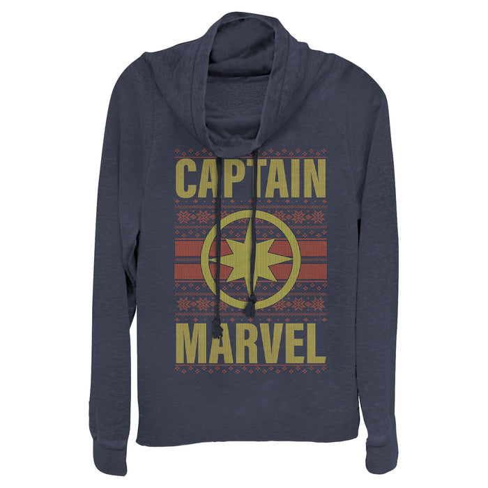 fifth sun Junior's Marvel Ugly Christmas Captain Marvel Cowl Neck Sweatshirt