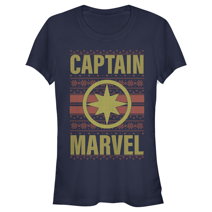 fifth sun Junior's Marvel Ugly Christmas Captain Marvel T-Shirt
