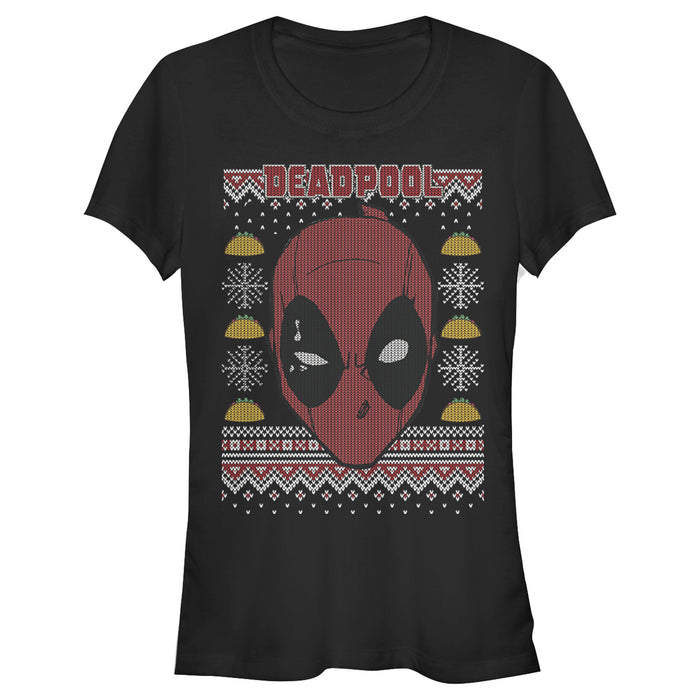 fifth sun Junior's Marvel Ugly Christmas Deadpool Mask T-Shirt
