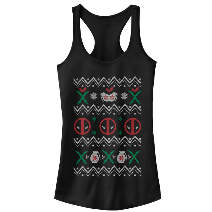 fifth sun Junior's Marvel Ugly Christmas Deadpool Racerback Tank Top