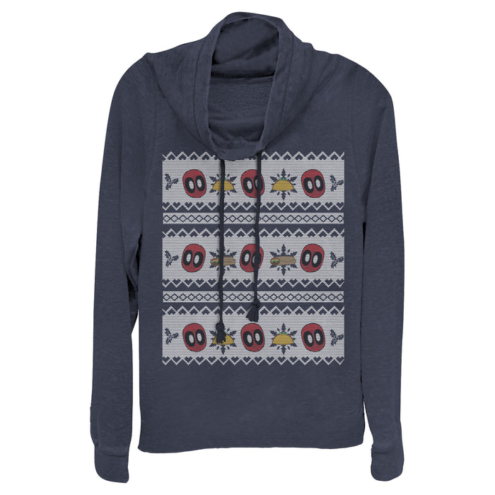 fifth sun Junior's Marvel Ugly Christmas Deadpool Taco Cowl Neck Sweatshirt