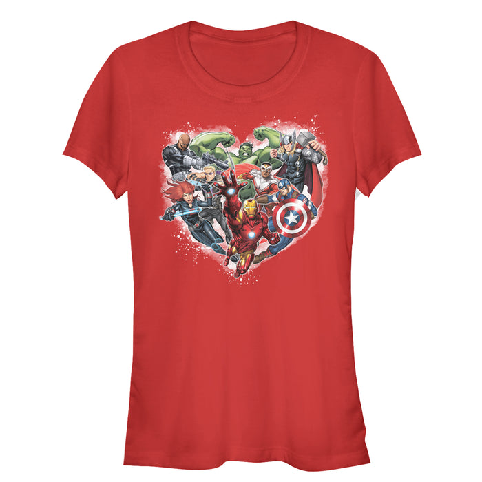 Fifth Sun Junior's Marvel Valentine's Day Avenger Heart Collage T-Shirt