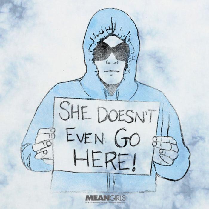 Fifth Sun Junior's Mean Girls Damian She Doesn't Even Go Here Distressed T-Shirt