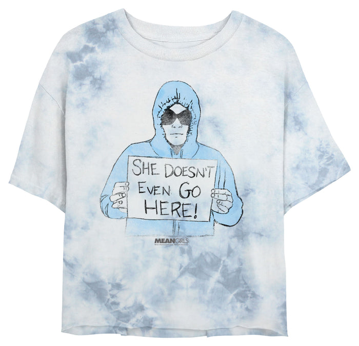 fifth sun Junior's Mean Girls Damian She Doesn't Even Go Here Distressed T-Shirt