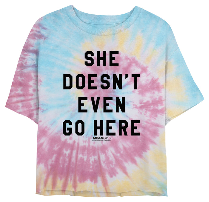 fifth sun Junior's Mean Girls She Doesn't Even Go Here Varsity T-Shirt