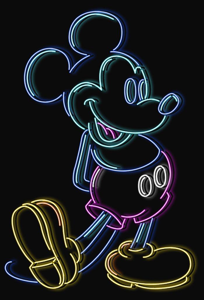 Fifth Sun Junior's Mickey & Friends Bright Neon Mickey Mouse Outline Cowl Neck Sweatshirt