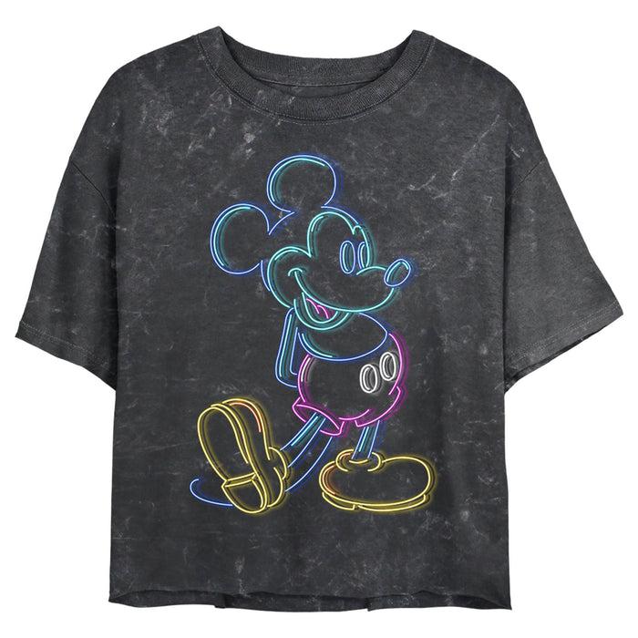 Fifth Sun Junior's Mickey & Friends Bright Neon Mickey Mouse Outline T-Shirt