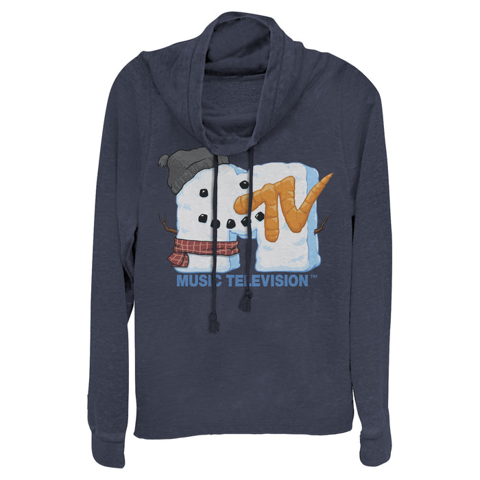 fifth sun Junior's MTV Christmas Logo Snowman Cowl Neck Sweatshirt
