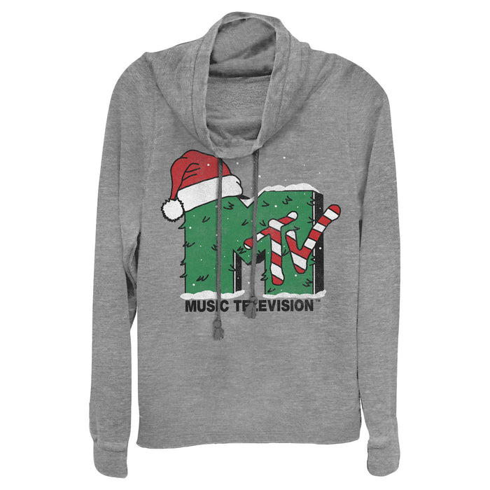 fifth sun Junior's MTV Christmas Monster Logo Cowl Neck Sweatshirt