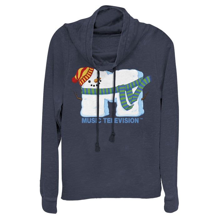 fifth sun Junior's MTV Christmas Snowman Logo Cowl Neck Sweatshirt
