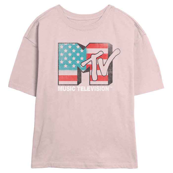 fifth sun Junior's MTV Distressed Patriotic Logo T-Shirt