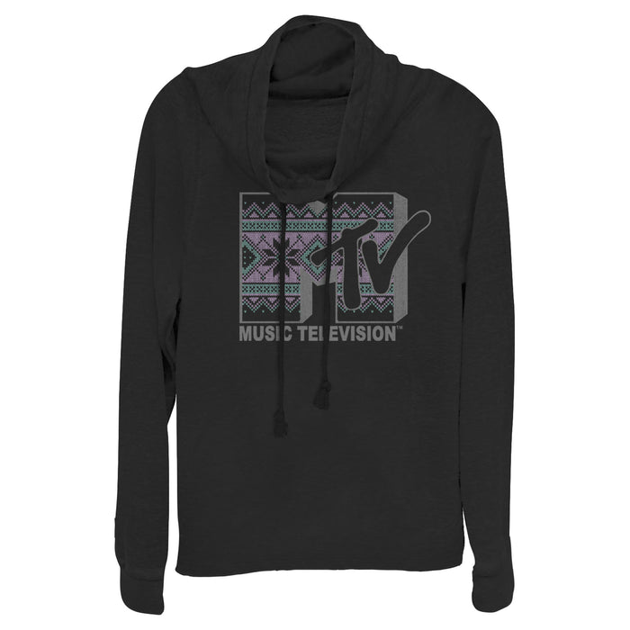 fifth sun Junior's MTV Tapestry Logo Cowl Neck Sweatshirt