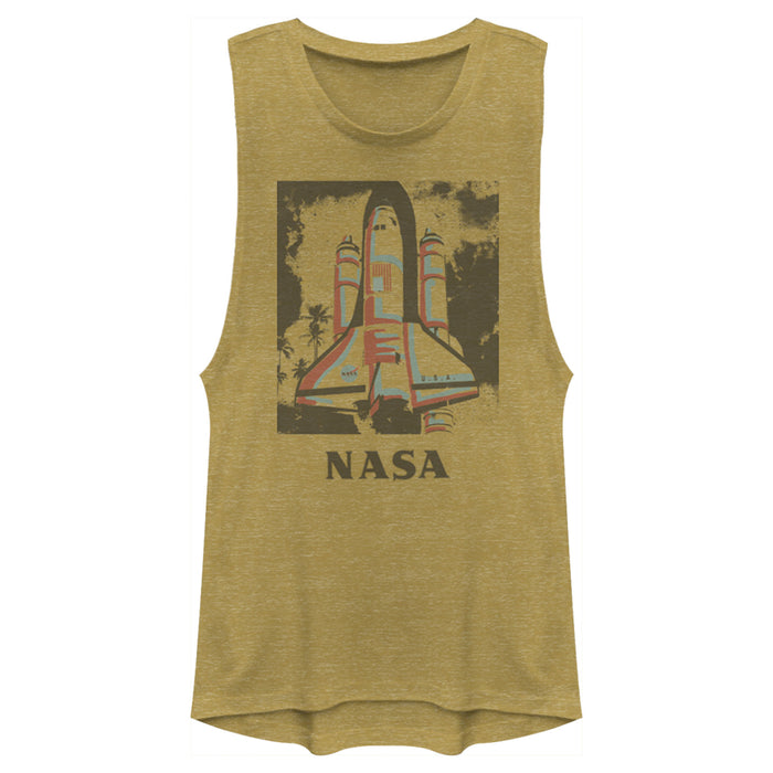 fifth sun Junior's NASA Color Pop Launch Edgy Palm Tree Festival Muscle Tee