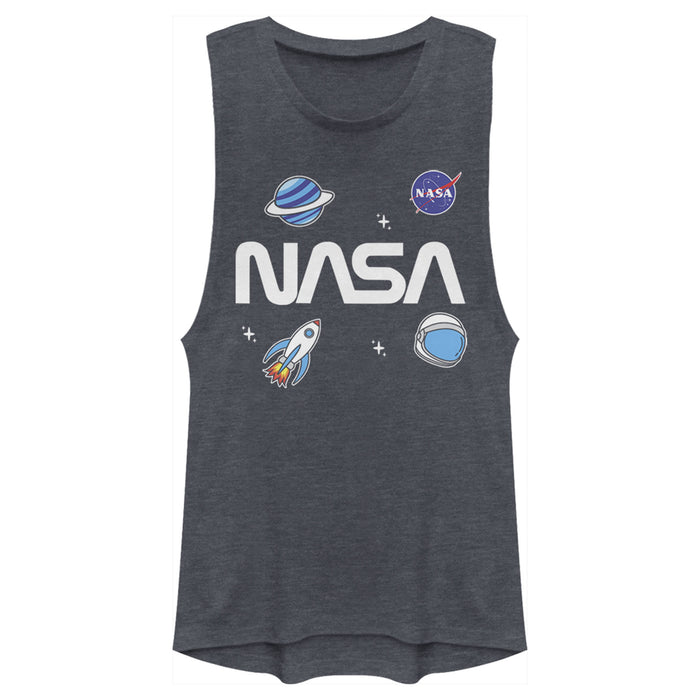 fifth sun Junior's NASA Logo Space Emoji Festival Muscle Tee