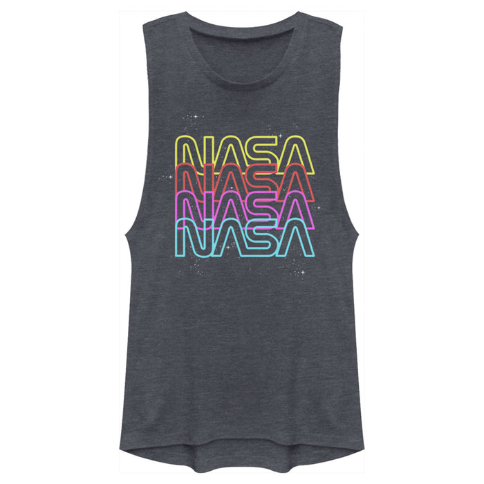 fifth sun Junior's NASA Neon Rainbow Repeat Text Logo Festival Muscle Tee