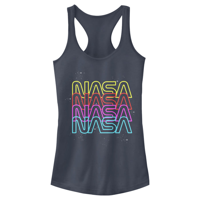 fifth sun Junior's NASA Neon Rainbow Repeat Text Logo Racerback Tank Top