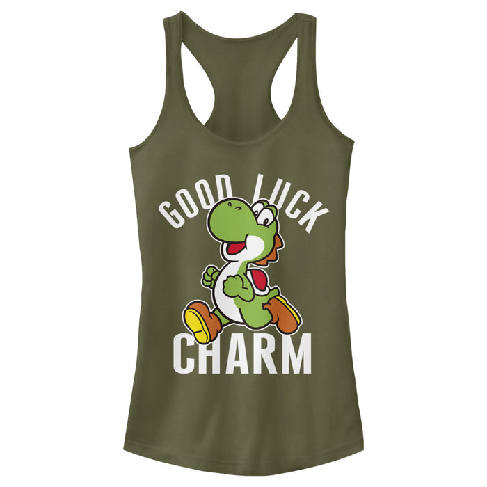 fifth sun Junior's Nintendo Super Mario Yoshi St. Patrick's Good Luck Charm Racerback Tank Top
