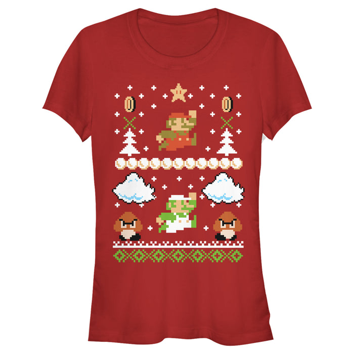 fifth sun Junior's Nintendo Ugly Christmas Super Mario T-Shirt
