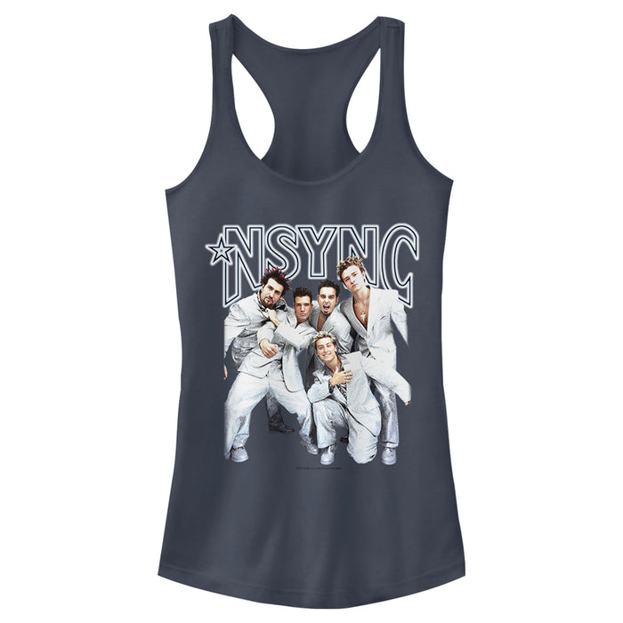Fifth Sun Junior's NSYNC Iconic White Suits Racerback Tank Top