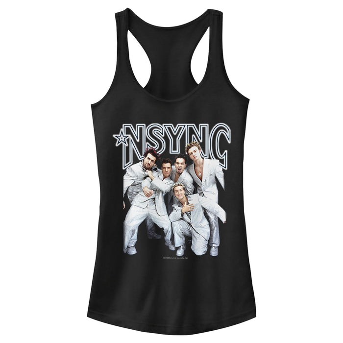 fifth sun Junior's NSYNC Iconic White Suits Racerback Tank Top