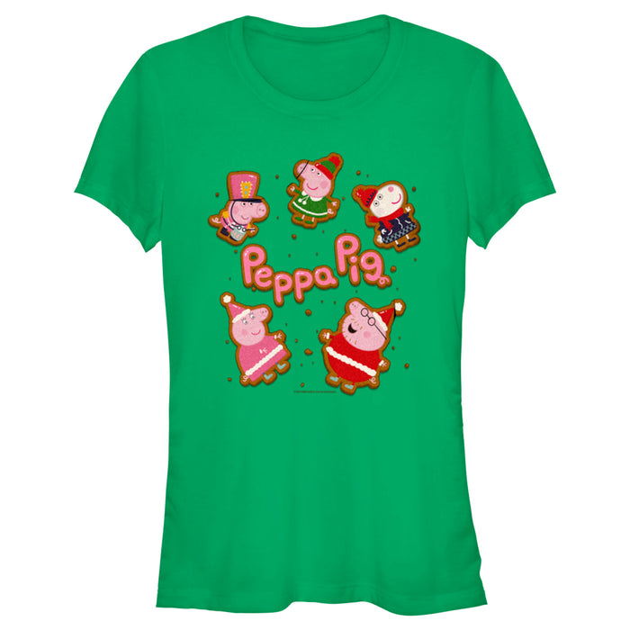 fifth sun Junior's Peppa Pig Christmas Gingerbread Cookie Characters T-Shirt
