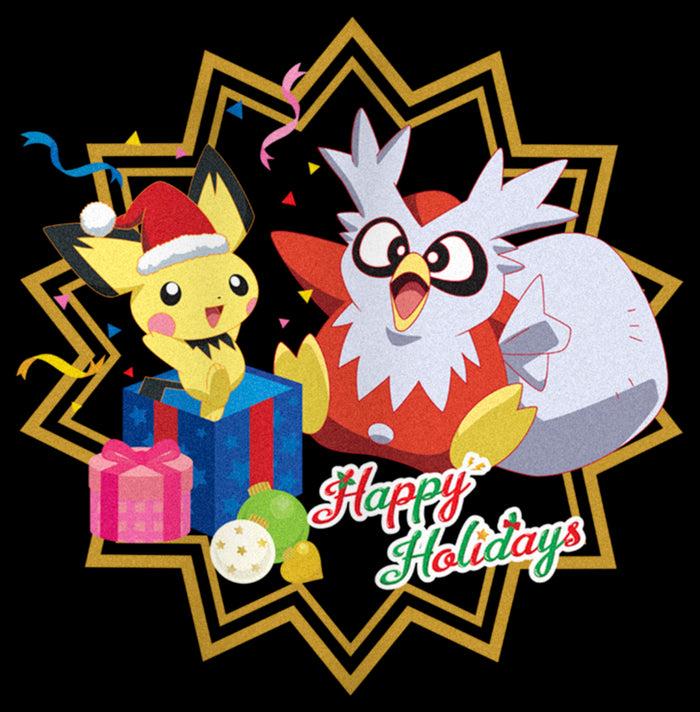 Fifth Sun Junior's Pokemon Christmas Pikachu And Delibird Happy Holidays Cowl Neck Sweatshirt
