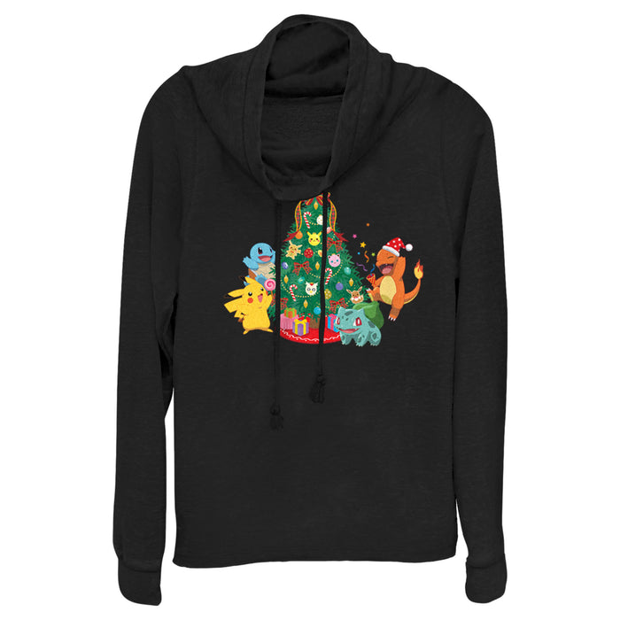 fifth sun Junior's Pokemon Christmas Tree Characters Cowl Neck Sweatshirt