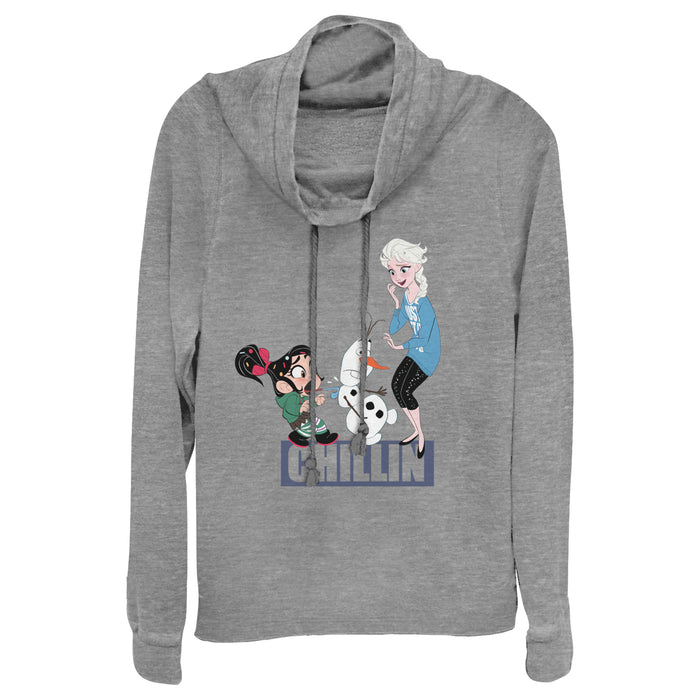 fifth sun Junior's Ralph Breaks the Internet Elsa Chillin Cowl Neck Sweatshirt