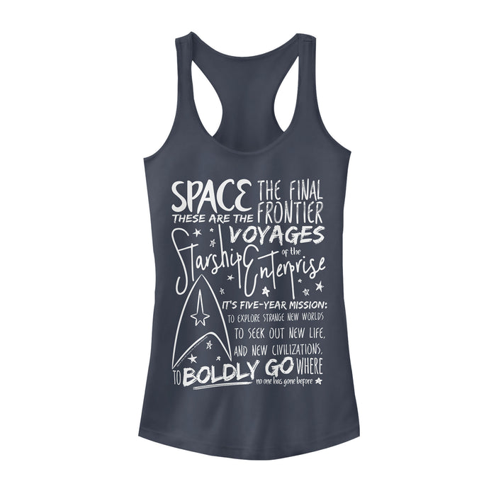 fifth sun Junior's Star Trek 5-Year Mission Text Racerback Tank Top