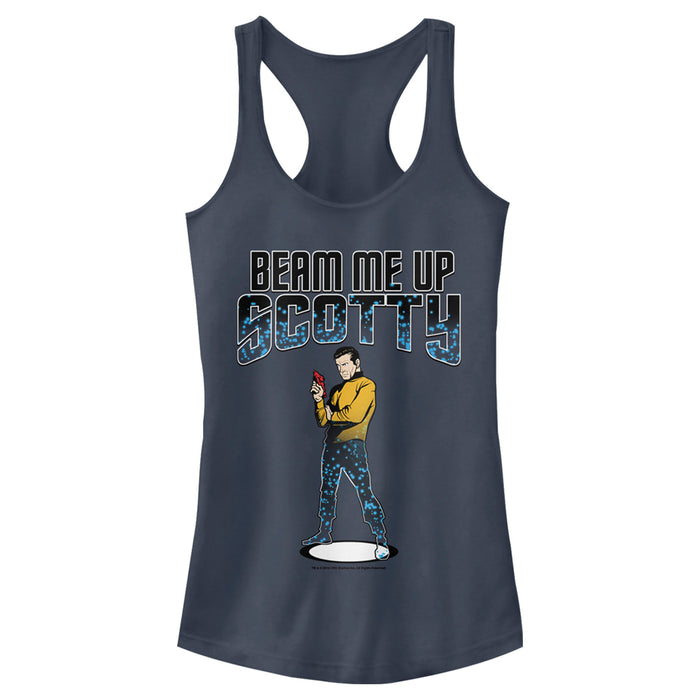 fifth sun Junior's Star Trek Cartoon Kirk Beam Me Up Scotty Transporter Racerback Tank Top