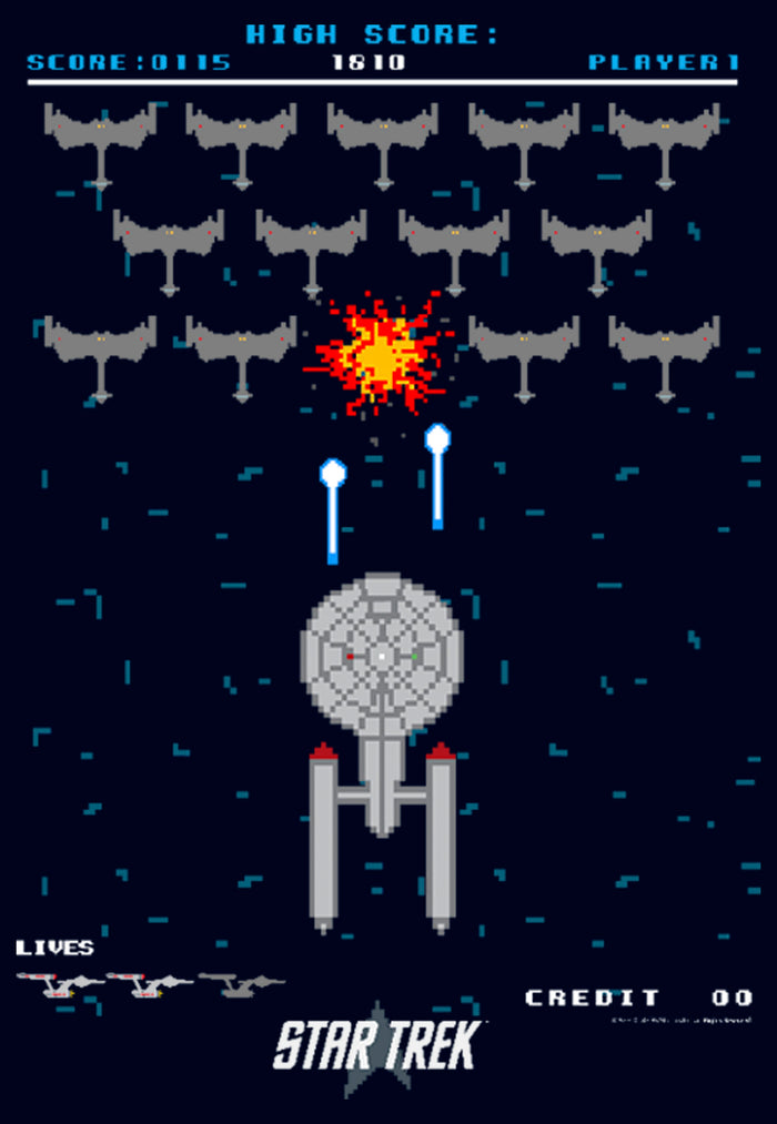 Fifth Sun Junior's Star Trek Enterprise Pixel Video Game Battle T-Shirt