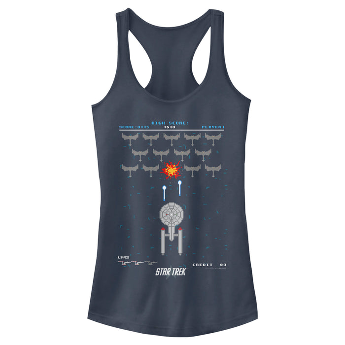 fifth sun Junior's Star Trek Enterprise Pixel Video Game Battle Racerback Tank Top