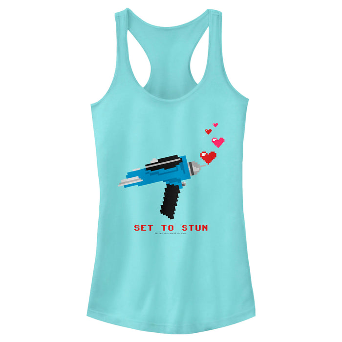 fifth sun Junior's Star Trek Valentine's Pixel Set Phasers to Stun Racerback Tank Top