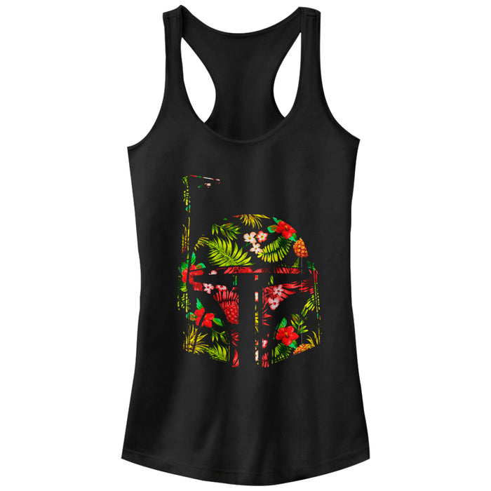 fifth sun Junior's Star Wars Boba Fett Tropical Print Helmet Racerback Tank Top