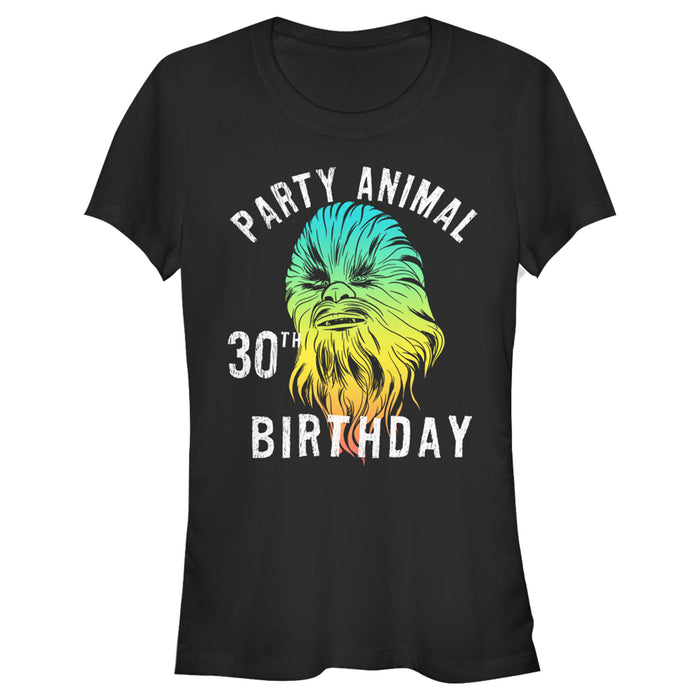 fifth sun Junior's Star Wars Chewie Party Animal 30th Birthday Color Portrait T-Shirt