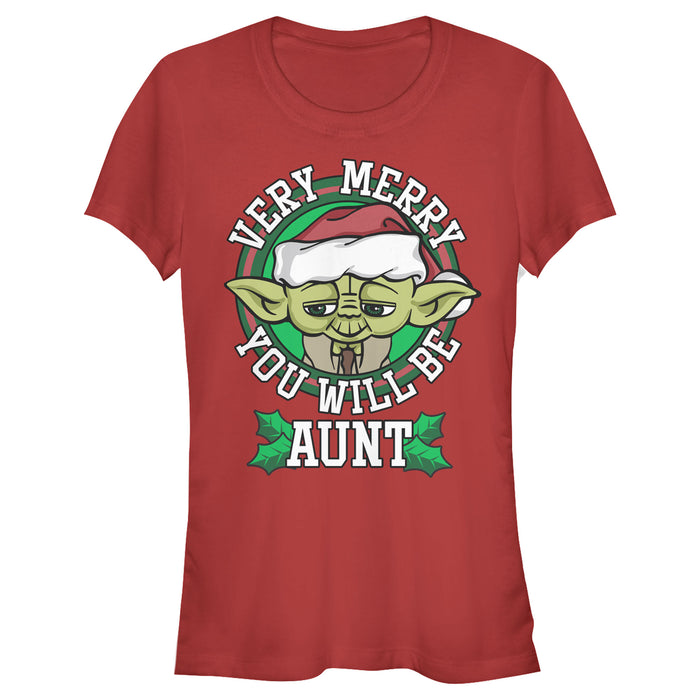 fifth sun Junior's Star Wars Christmas Yoda Very Merry Aunt T-Shirt