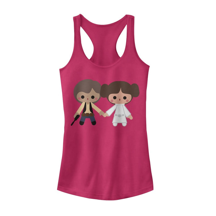 fifth sun Junior's Star Wars Cute Cartoon Kawaii Han Leia Love Racerback Tank Top