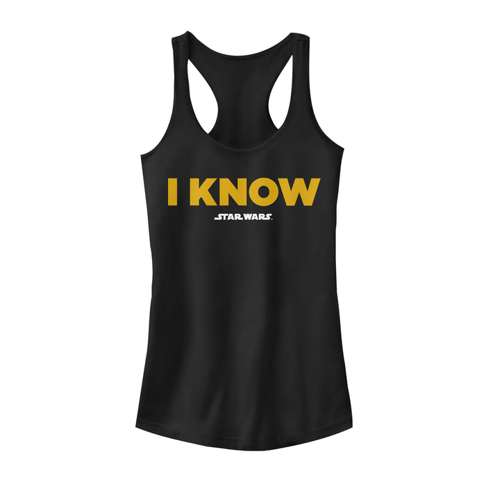 fifth sun Junior's Star Wars Han Solo I Know Racerback Tank Top