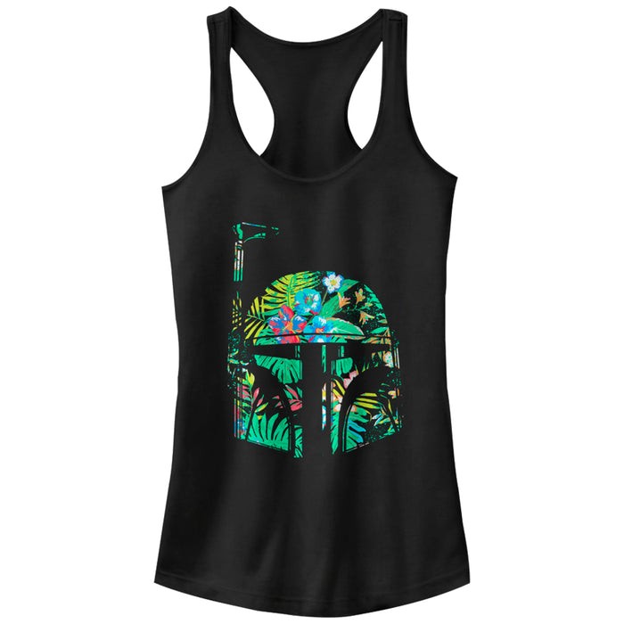 fifth sun Junior's Star Wars Hawaiian Print Boba Fett Helmet Racerback Tank Top