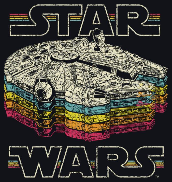 Fifth Sun Junior's Star Wars Millennium Falcon Retro Rainbow Stack T-Shirt