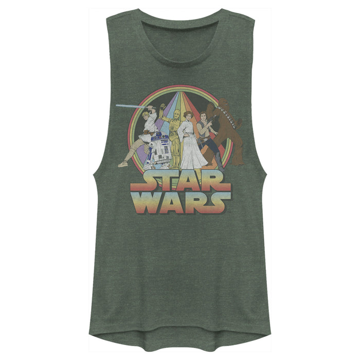 fifth sun Junior's Star Wars Rainbow Group Shot Vintage Poster Festival Muscle Tee