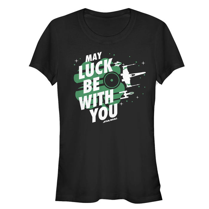 fifth sun Junior's Star Wars St. Patrick's Day May Luck Be With You Clover T-Shirt