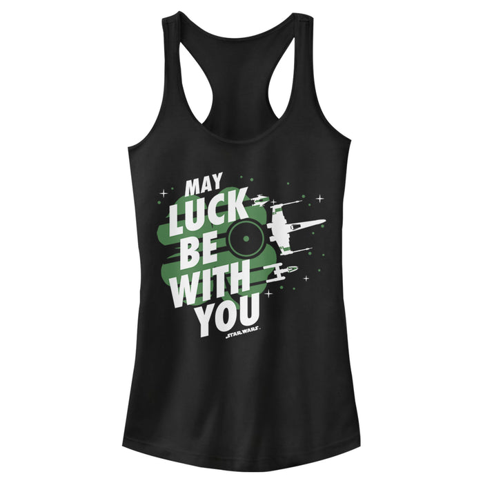 fifth sun Junior's Star Wars St. Patrick's Day May Luck Be With You Clover Racerback Tank Top