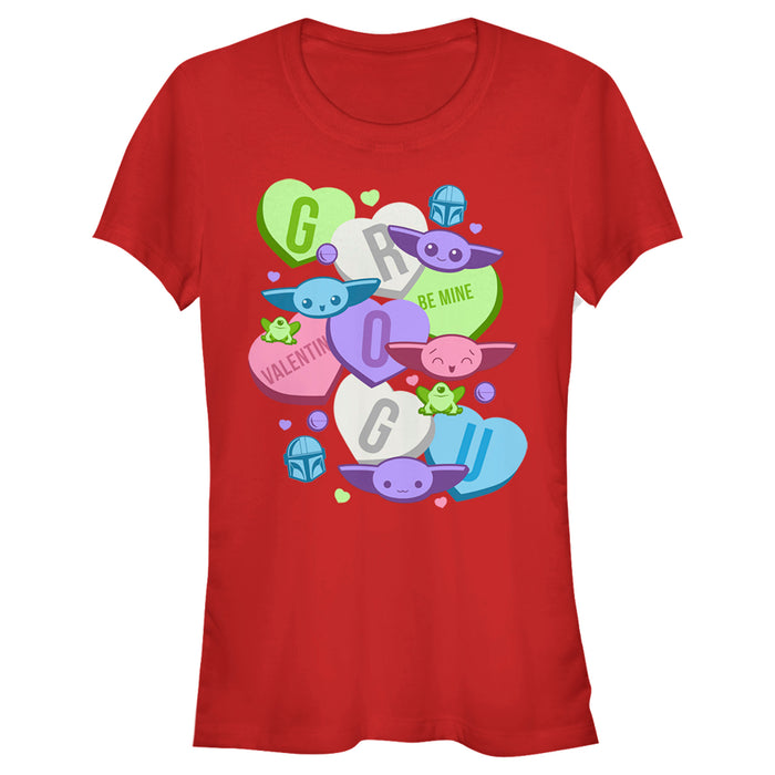 fifth sun Junior's Star Wars: The Mandalorian Valentine's Day The Child Floating Candy Hearts T-Shirt