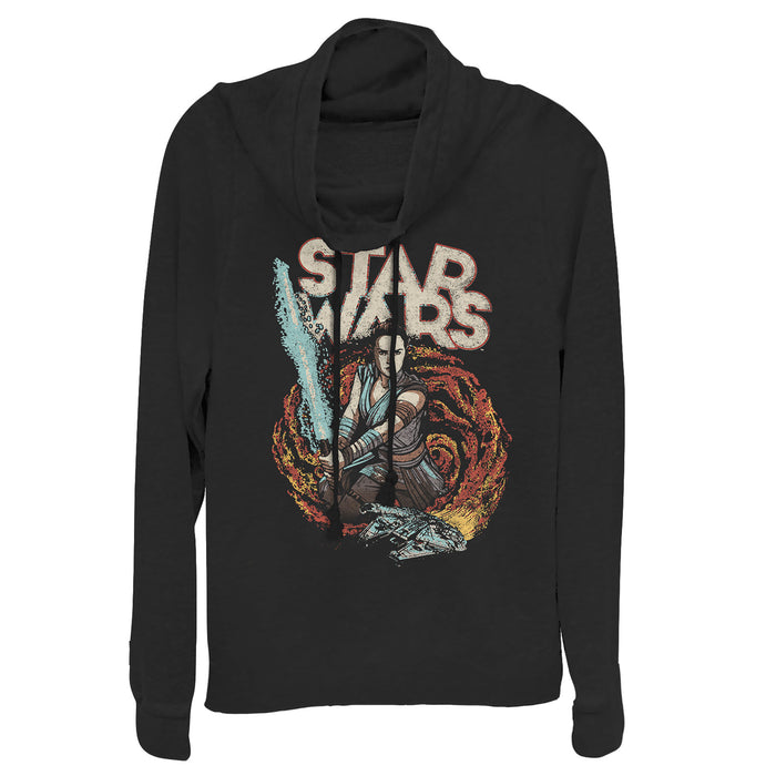 fifth sun Junior's Star Wars: The Rise of Skywalker Rey Retro Swirl Cowl Neck Sweatshirt