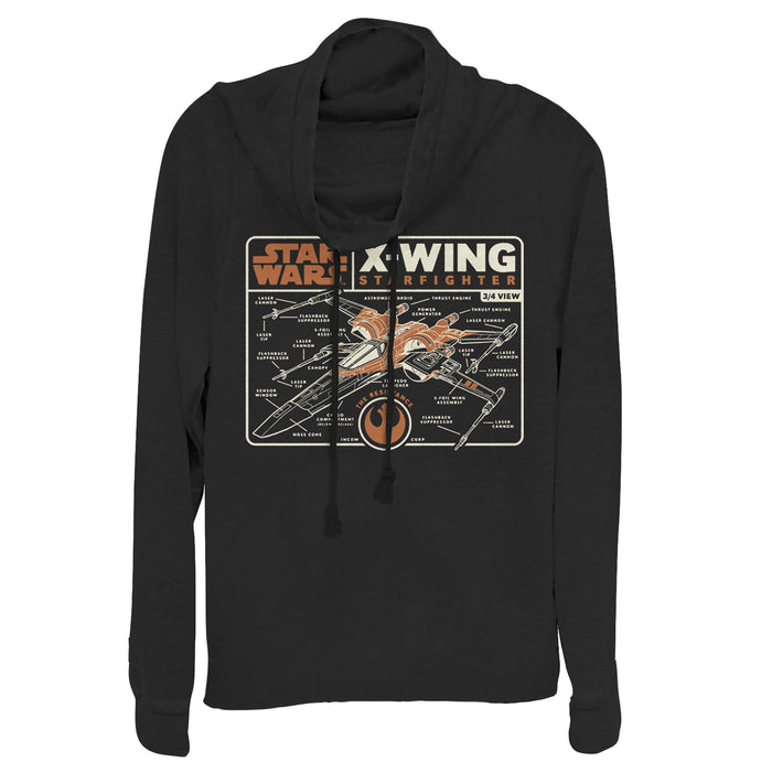fifth sun Junior's Star Wars: The Rise of Skywalker X-Wing Schematic Frame Cowl Neck Sweatshirt