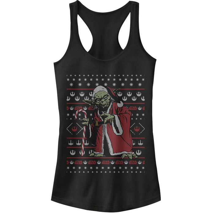 fifth sun Junior's Star Wars Ugly Christmas Santa Yoda Racerback Tank Top